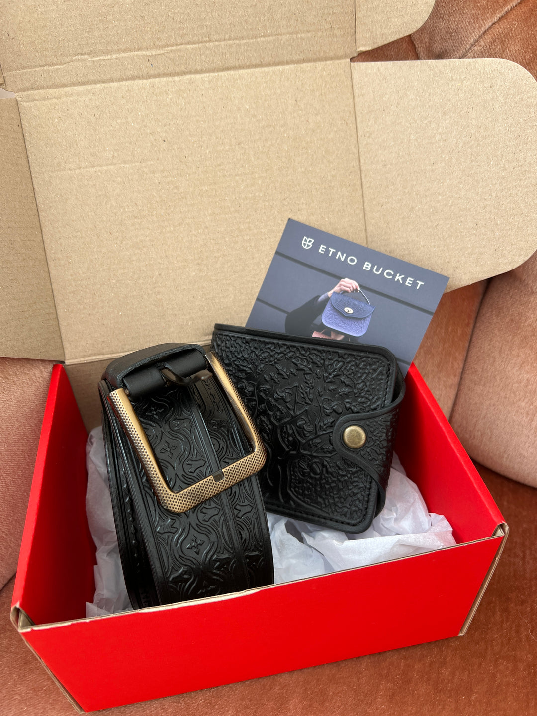 GIFT SET Leather Small Wallet and Belt