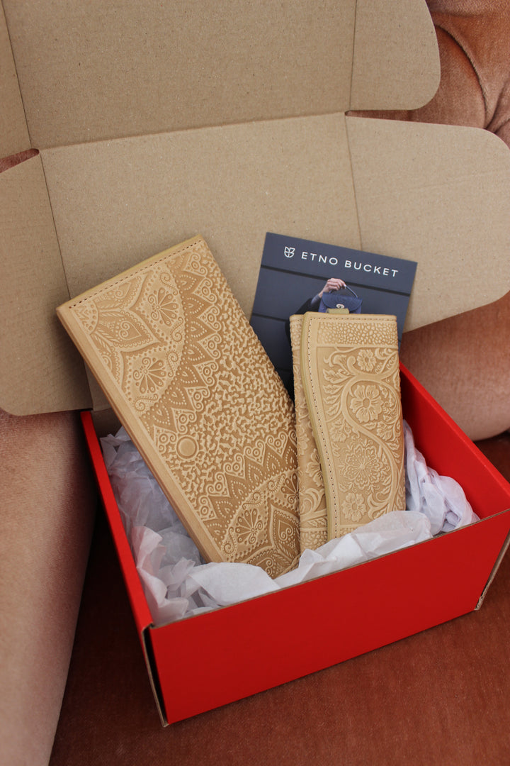 GIFT SET Leather Big Wallet and Key Holder