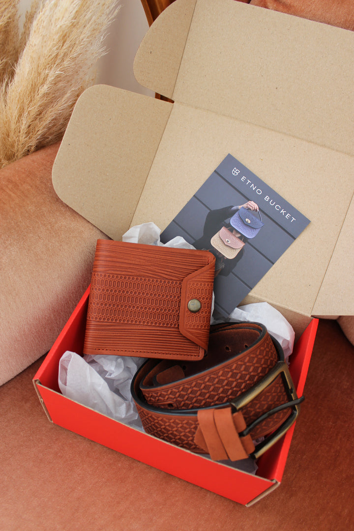 GIFT SET Leather Small Wallet and Belt
